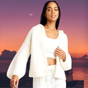 🆕Wild Fable Women’s plus-size White Open-Front Chunky Knit Hooded Sweater❤️❤️4X